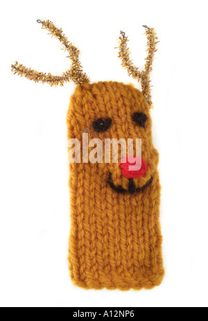weiß wieder Boden Hintergrund ausschneiden Ausschnitt Exemplar Studio Rentier Geweih Lametta Tier Finger Marionette Nase gestrickten Wolle stricken Stockfoto