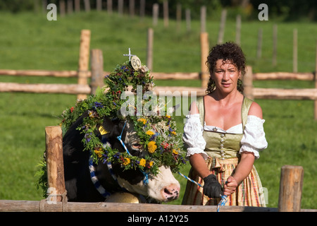 Almabtrieb Viehscheid in Oberstaufen Allgaeu Deutschland Stockfoto