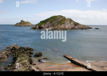 MURMELT KOPF UND MURMELT LEUCHTTURM, SWANSEA, WEST GLAMORGAN, SOUTH WALES, GROßBRITANNIEN Stockfoto