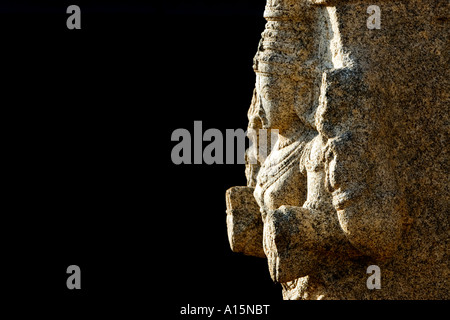 Indische Göttin Gottheit geschnitzt in eine Steinsäule in einem Virabhadra Tempel in Lepakshi, Andhra Pradesh, Indien Stockfoto