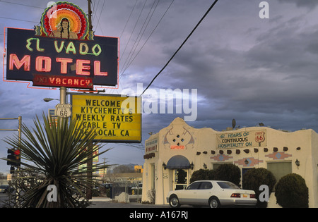 El-Vado-Motel, Neon unterzeichnen auf der Route 66, Central Avenue, Albuquerque, New Mexico, USA Stockfoto