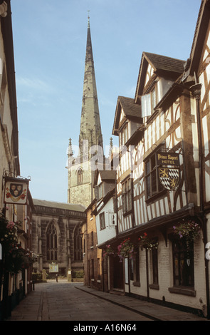 St. Alkmunds Kirche und Prince Rupert Hotel auf Butcher Row Shrewsbury Stockfoto