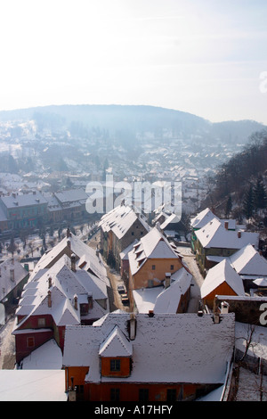 Eine Luftaufnahme des Singisoara, Rumänien. Stockfoto