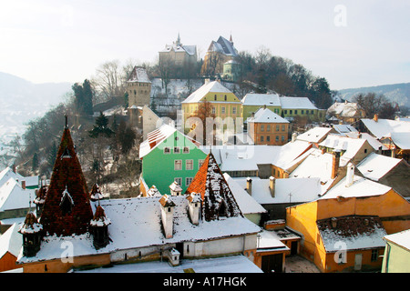 Eine Luftaufnahme des Singisoara, Rumänien. Stockfoto