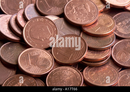 Europäischen ein-Cent-Münzen Stockfoto