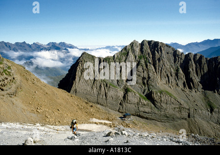 Refuge De La Brèche de Roland und das Bild des Sarradets, Pyrenäen, Frankreich Stockfoto