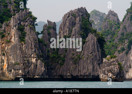 Zerklüfteten Kalkstein Karst Formationen Halong Bucht Vietnam Stockfoto
