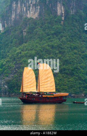 2007 vietnamesischen Touristen Segeln Junk Halong Bucht Vietnam Stockfoto