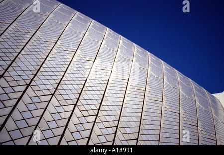 Nahaufnahme der Keramikfliesen auf dem Dach des Sydney Opera House Australia Stockfoto