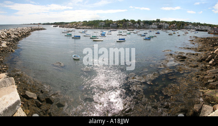 Panoramablick von Rockport Harbor Massachusetts tragen Haut Hals Stockfoto