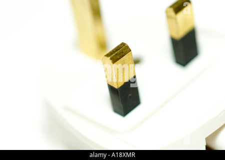 Nahaufnahme von weißen elektrischen 3 drei-Pin-Stecker UK Stockfoto