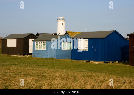 Strandhütten bei Portland Bill, Dorset, Großbritannien Stockfoto