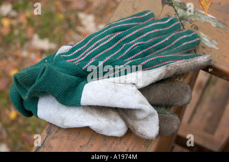 Paar gut genutzte Garten Arbeitshandschuhe. New Brighton Minnesota MN USA Stockfoto