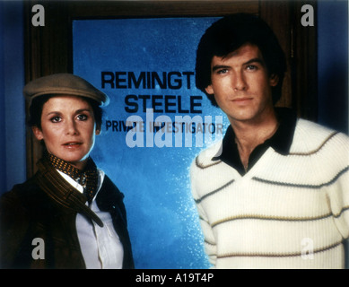 Remington Steele Fernsehserie 1982 1987 Stephanie Zimbalist Pierce Brosnan Stockfoto