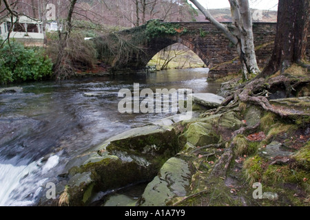 Brücke über den Fluss Ogwen in Ogwen Bank in der Nähe von Bethesda in den Snowdonia National Park Gwynedd North Wales UK Großbritannien Br Stockfoto