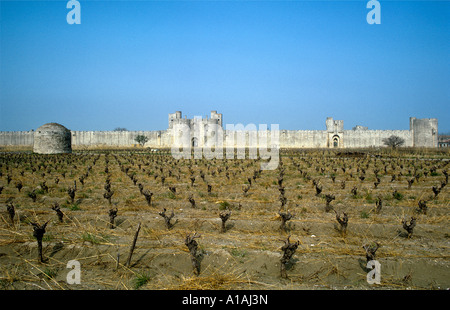 Umgeben von mittelalterlichen Stadtmauer und Verteidigungsanlagen der Stadt Aigues Mortes Stockfoto