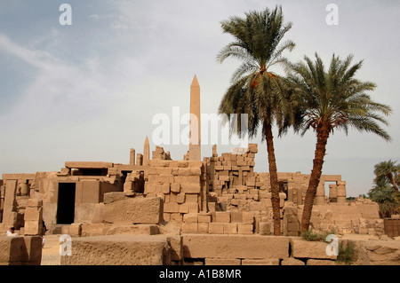 Obelisk errichtet von Thutmose I. Pharao der 18. Dynastie steht inmitten der Ruinen des Bezirks des Amun-Re, an der Karnak Tempel Komplex in der Nähe von Luxor Ägypten Stockfoto