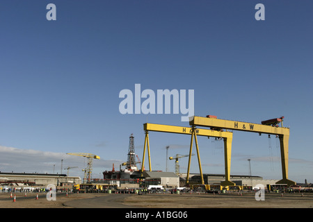 Harland und Wolff Werft in Belfast Nordirland mit Samson und Goliath Krane Stockfoto