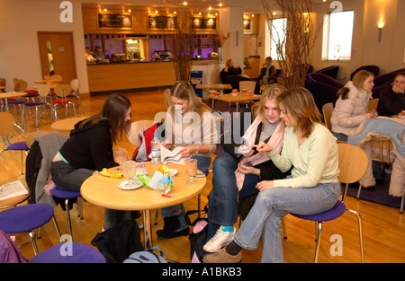 Studenten, die Geselligkeit in einem der Cafés an der Universität von westlich von England Bristol UK Stockfoto