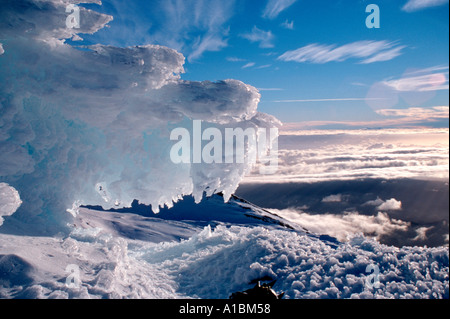 Mount Ruapehu Eiszapfen Winter Skulptur auf dem höchsten Berg der Nordinsel Neuseeland Stockfoto