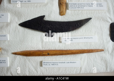 Walfang-Artefakte im Herschel Island Museum aus der Mackenzie River Delta Yukonterritorium, Kanada Stockfoto