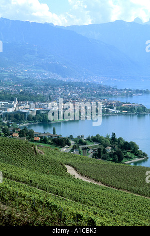 Der Schweiz Luftaufnahme des schönen Hafen Stadt Montreux am Genfer See Schweiz Stockfoto