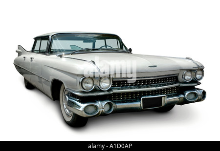 American retro White Cadillac Fleetwood 1959 Oldtimer Stockfoto