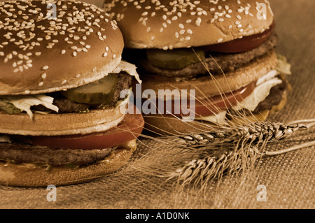 Zwei appetitlichen Hamburger Stilleben Stockfoto