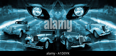 Oldtimer AutoAnzeigen Vintage Retro-Automobile Ausstellung Stockfoto