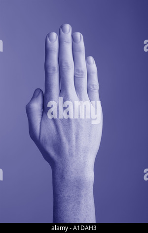 Hand-held offen und flach Stockfoto