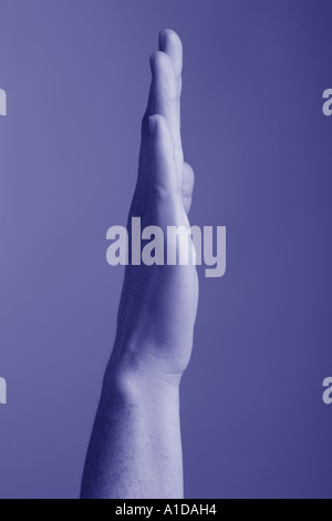 Hand-held offen und flach Stockfoto