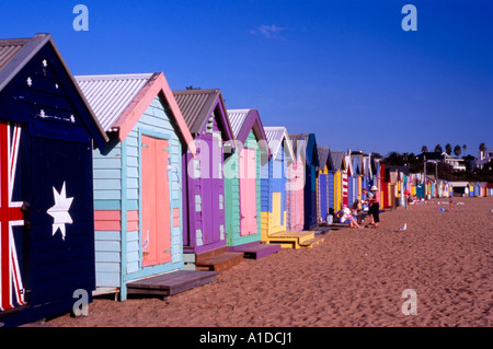 Die legendären bunten Strandhütten auf Brighton Beach, Melbourne Stockfoto