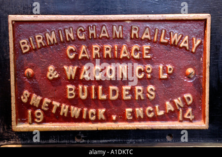 Erbe-Zeichen von The Birmingham Railway Wagen Wagon Company Ltd Bauherren Smethwick England 1914 Stockfoto