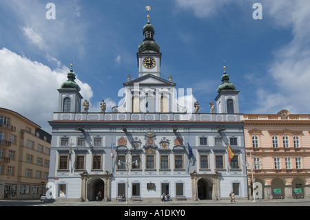 Tschechische Republik Ceske Budejovice Old Town Namesti Premysla Otakara II Plaza Rathaus Stockfoto