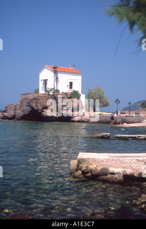 Skala Sikiminias griechischen orthodoxen Kapelle Lesbos Lesbos Griechenland Stockfoto