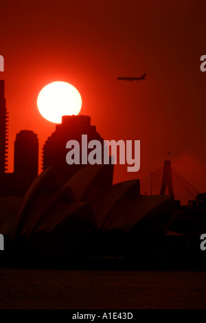 Globale Erwärmung Bushfire Sonnenuntergang Sydney Stockfoto