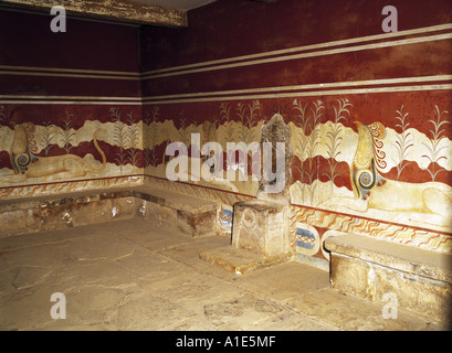 Thronsaal des Königs Minos Palast von Knossos auf Kreta Griechenland Stockfoto