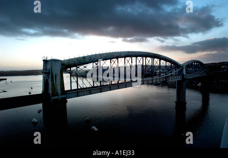 Royal Albert Bridge über den Tamar bei Saltash Cornwall UK Stockfoto