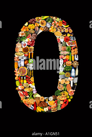 FOODFONT NUMMER NULL ON SCHWARZ Stockfoto