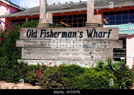 Beschilderung für Fishermans Wharf Monterey Kalifornien USA Stockfoto