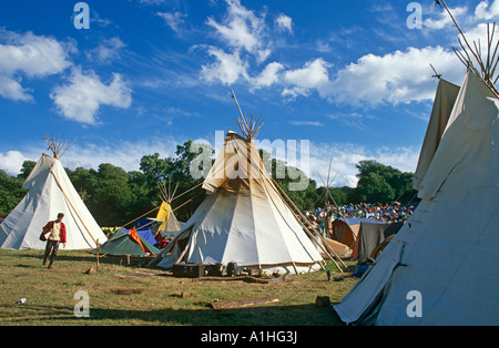 Tipi-Dorf Campingplatz Glastonbury Festival Pilton Somerset UK Stockfoto