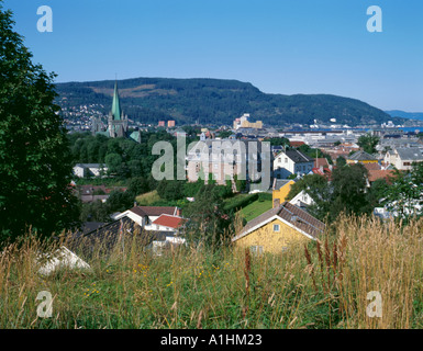 Gesamtansicht über die Stadt von Trondheim aus Kristiansten Festning (Festung), Trondheim, Sør-Trøndelag, Norwegen. Stockfoto