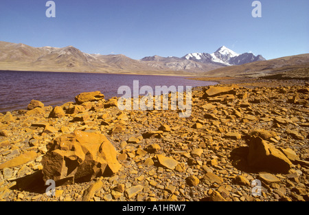 Zongo Tal mit Mt Huayna Potosi im Hintergrund in der Nähe von La Paz Bolivien Südamerika Stockfoto