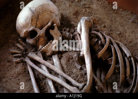 Skelett aus den urzeitlichen Friedhof zeigt im Nationalmuseum in Prag, Tschechische Republik Stockfoto