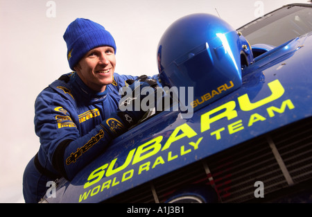 SUBARU RALLYE FAHRER PETTER SOLBERG WÄHREND DES TESTS IN WALES VOR DER RALLYE VON GROßBRITANNIEN Stockfoto