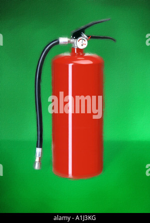 Grafik der roten Feuerlöscher auf grünem Hintergrund Stockfoto
