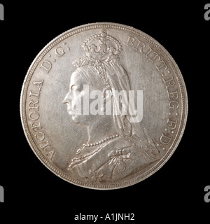Königin Victoria Pre Dezimal 5 fünf Schilling 60 sechzig alte Pence Krone Silber hell 1889-Kopf, die linke Schulter Stockfoto