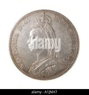 Königin Victoria Pre Dezimal 5 fünf Schilling 60 sechzig alte Pence Krone Silber hell 1889-Kopf, die linke Schulter Stockfoto