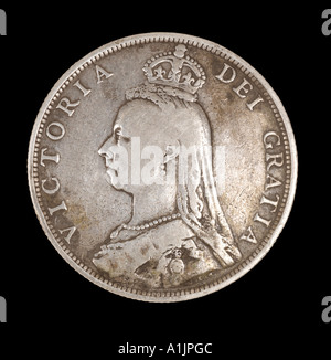 ein Florin zehnten Pfund Victoria Victorian Queen Kaiserreich Witwe royal Silber Krone zwei alte Brötchen 1890 dei Gratia Reg Fid def Stockfoto