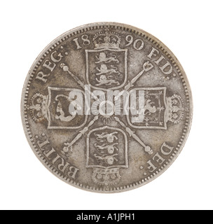 ein Florin zehnten Pfund Victoria Victorian Queen Kaiserreich Witwe royal Silber Krone zwei alte Brötchen 1890 dei Gratia Reg Fid def Stockfoto